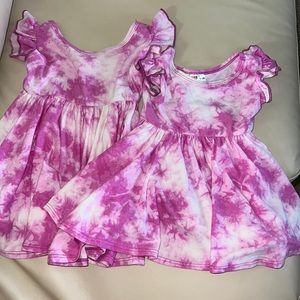 Dot dot smile Fushia pink Tie dye ruffle empire dresses